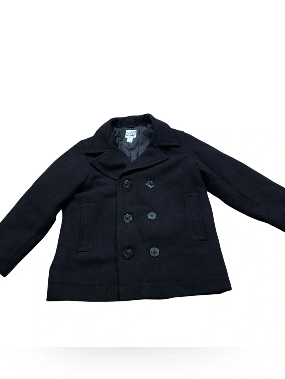 Boys Old Navy Double Breasted Black Wool Pea Cot Size Small 6-7